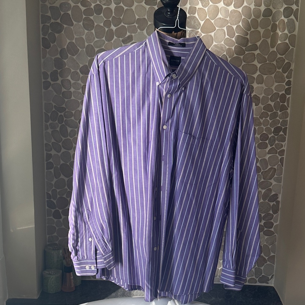 Arrow Men's Purple and White Striped Dress Shirt